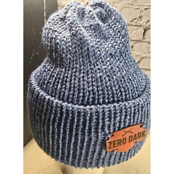 Zero Dark Handmade Beanie Hat Blue Knit Cuffed Acrylic OS Unisex - Picture 3 of 4